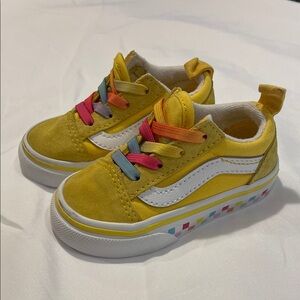 Vans Kids Yellow Sneakers with Multicolor Laces